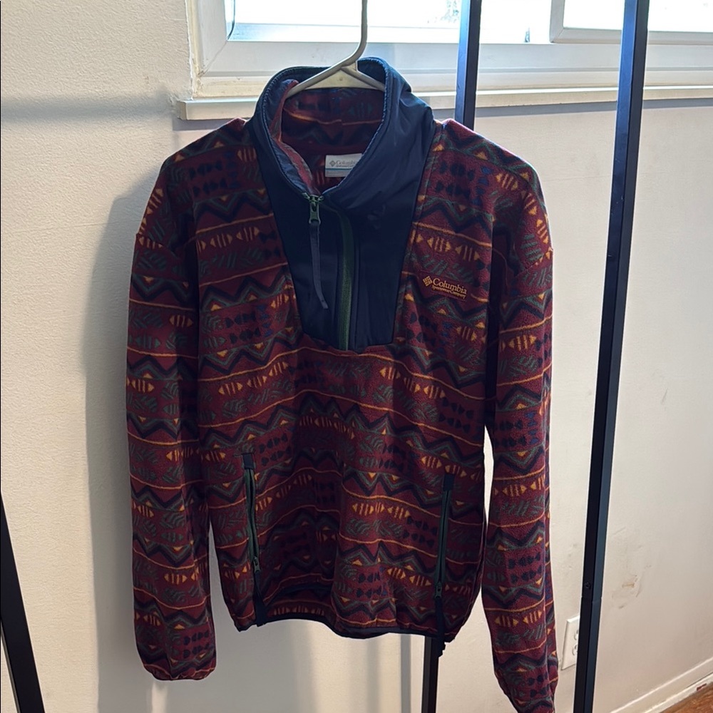 Columbia Men's Multicolor Patterned Zip Fleece with Navy Collar